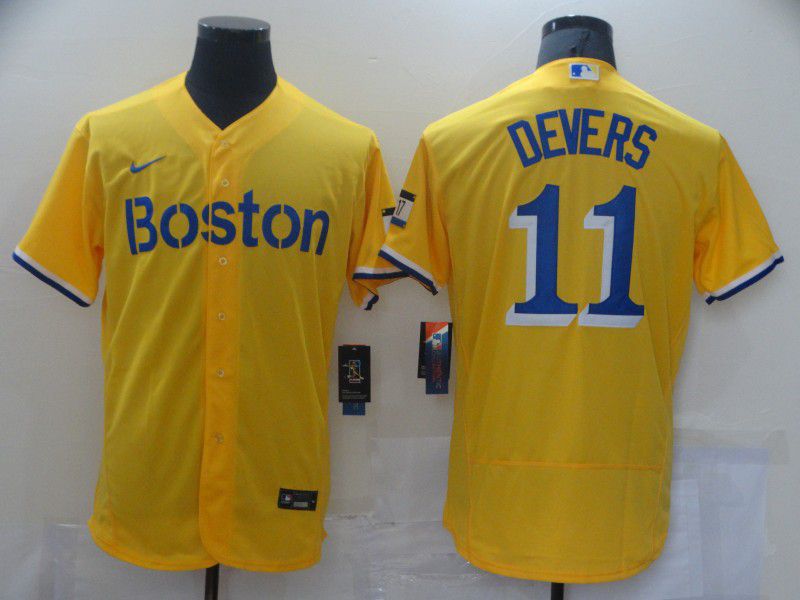 Men Boston Red Sox 11 Devers Yellow Elite 2021 Nike MLB Jerseys